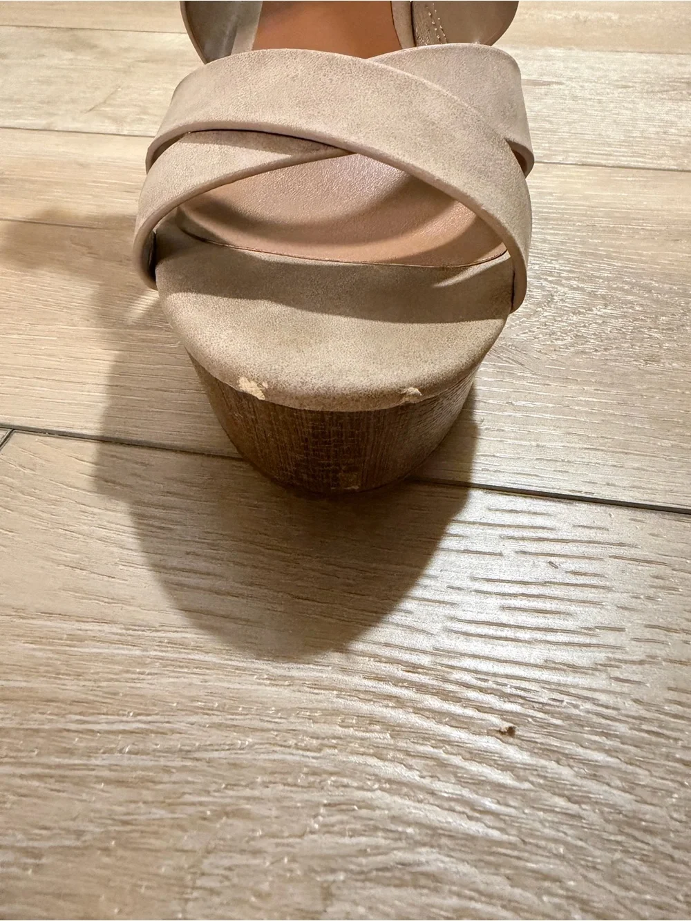 Women's Taupe Crossband Wedge Sandals with Ankle Strap
